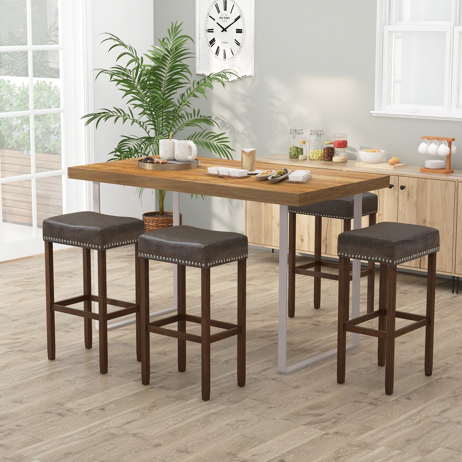 Upholstered Bar Stools Set of 2 with Footrests for Counter, Dark Gray Bar Stools at Gallery Canada