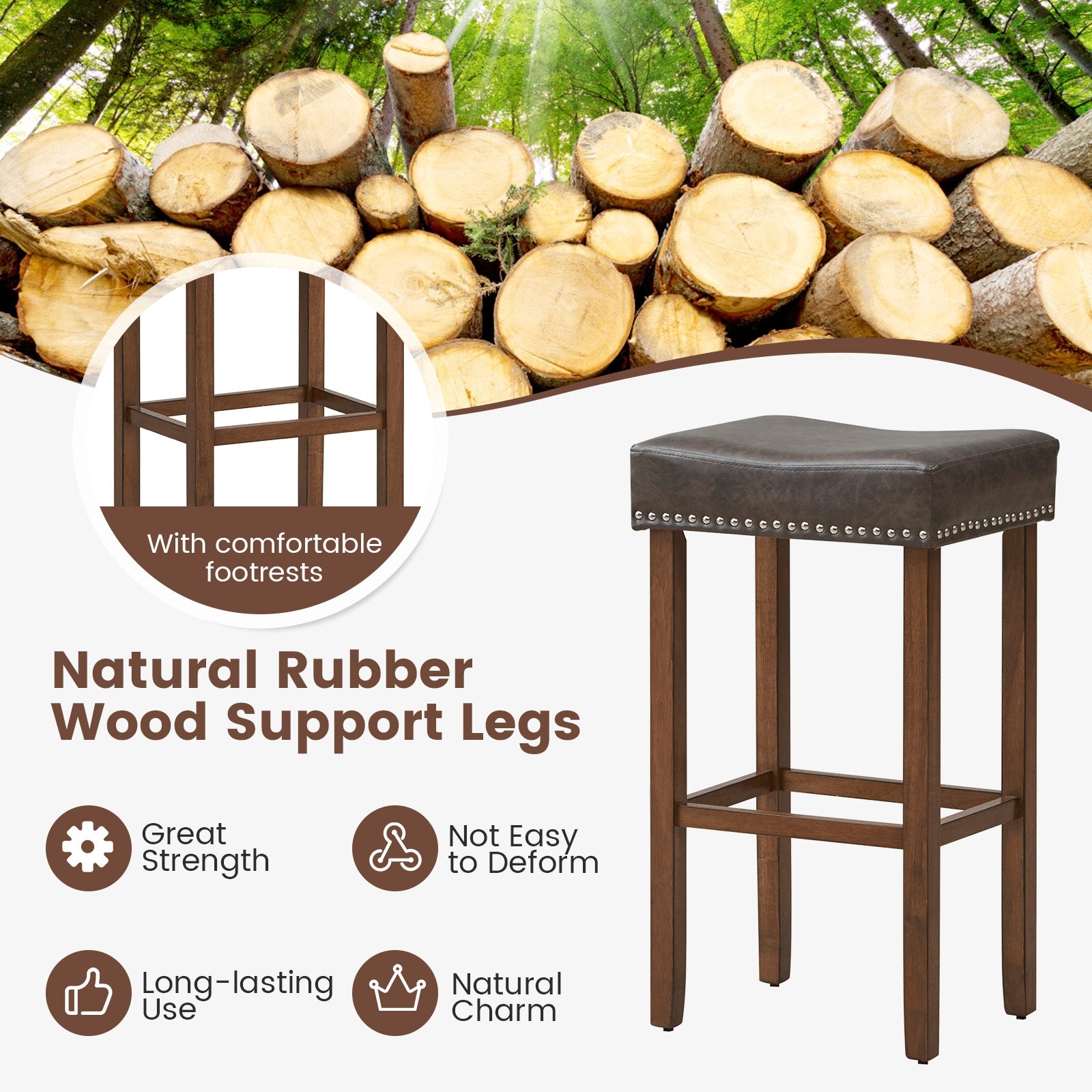 Upholstered Bar Stools Set of 2 with Footrests for Counter, Dark Gray Bar Stools at Gallery Canada