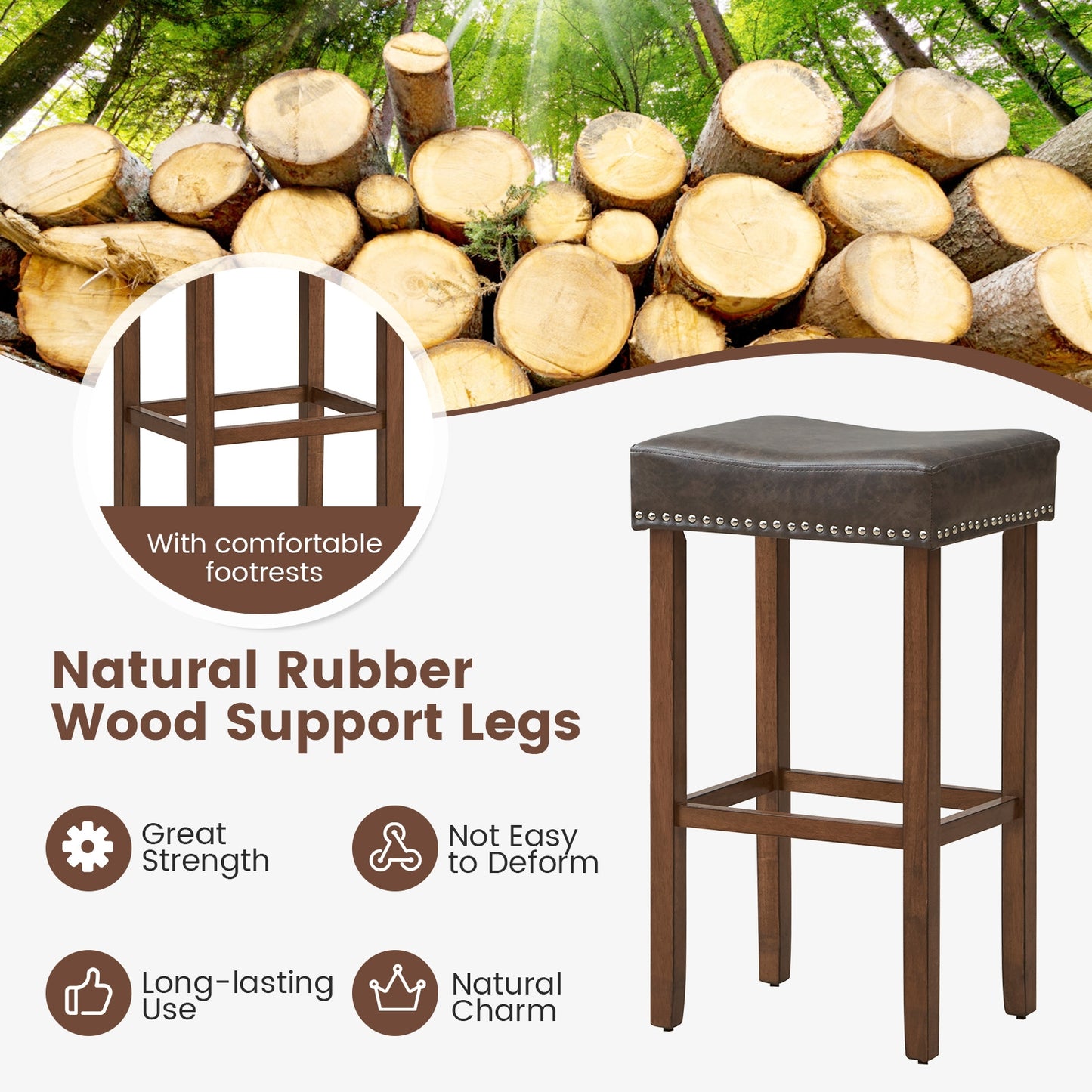 Upholstered Bar Stools Set of 2 with Footrests for Counter, Dark Gray Bar Stools at Gallery Canada