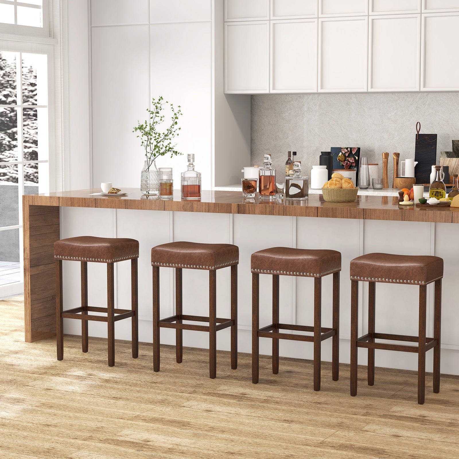 Upholstered Bar Stools Set of 2, With Footrests, Brown Bar Stools at Gallery Canada