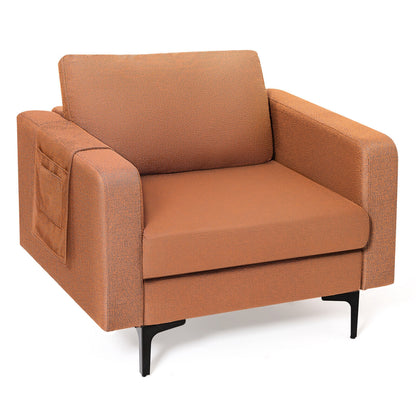 Modern Accent Armchair with Side Storage Pocket, Orange Accent Chairs Orange at Gallery Canada
