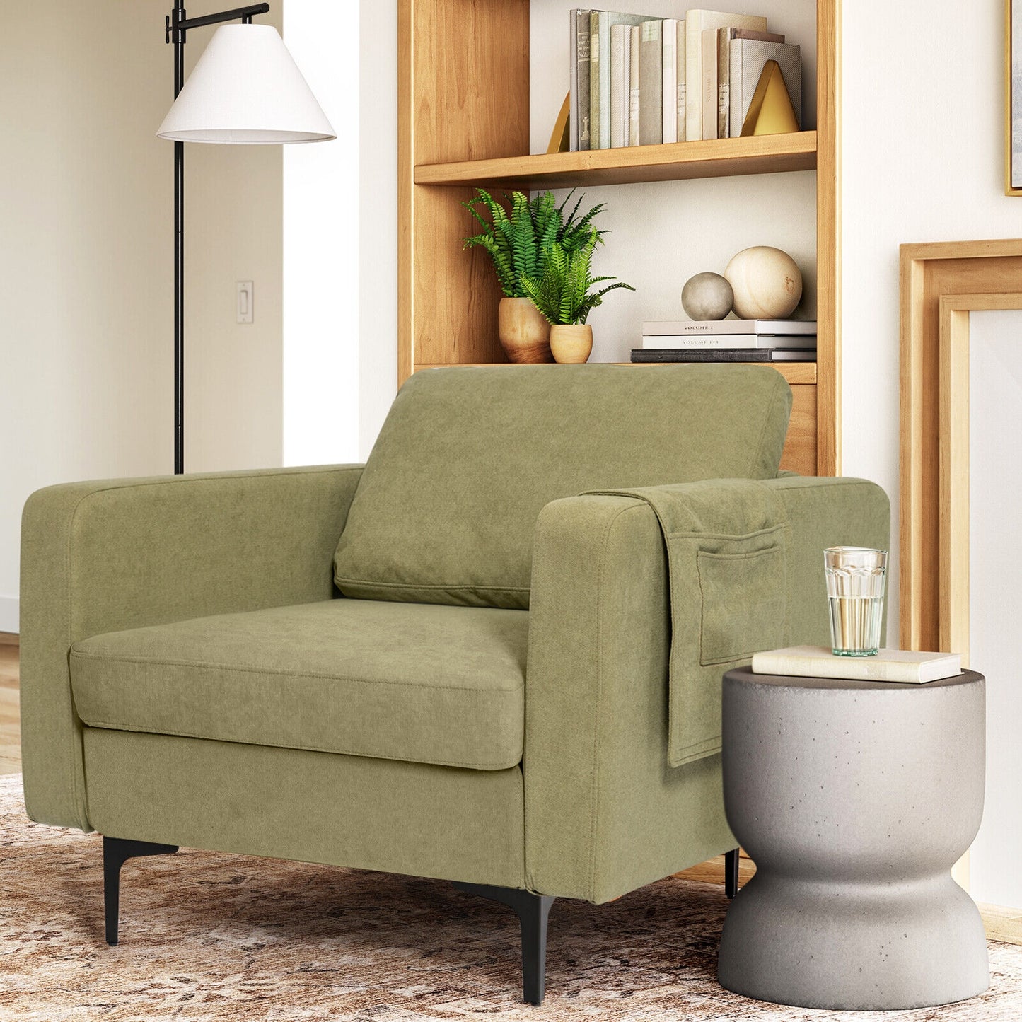 Modern Accent Armchair with Side Storage Pocket, Green Accent Chairs at Gallery Canada