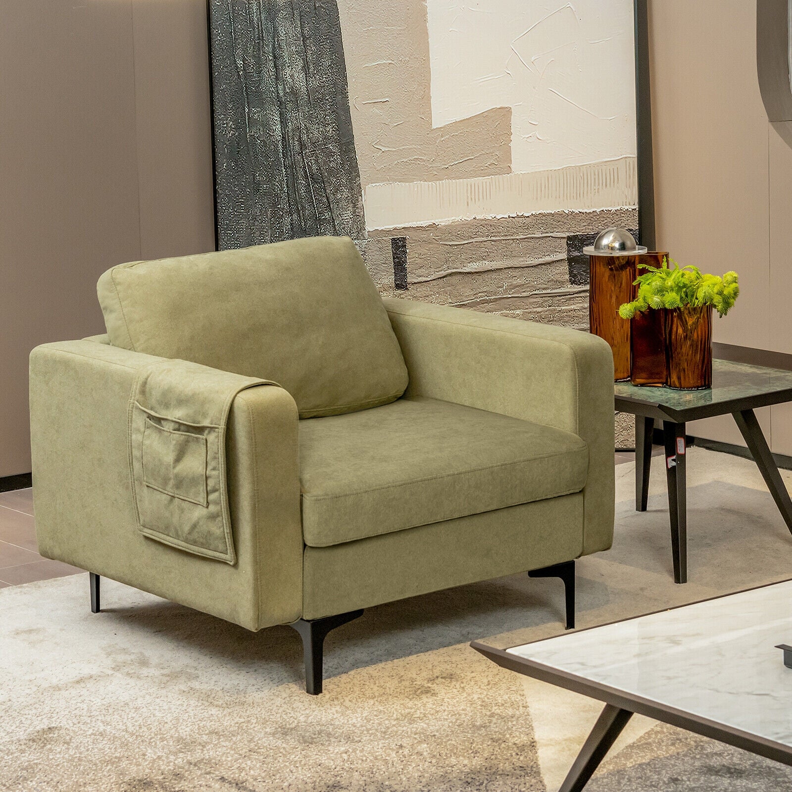 Modern Accent Armchair with Side Storage Pocket, Green Accent Chairs at Gallery Canada