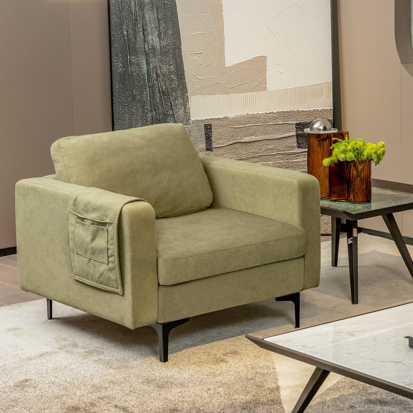 Modern Accent Armchair with Side Storage Pocket, Green Accent Chairs at Gallery Canada