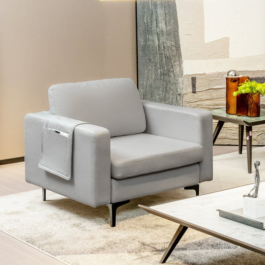 Modern Accent Armchair with Side Storage Pocket, Light Gray - Gallery Canada