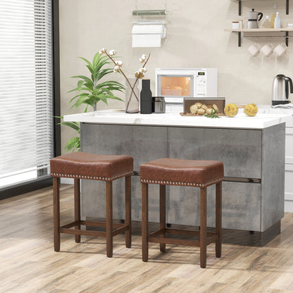 24 Inch Upholstered PU Leather Bar Stools Set of 2, Brown Bar Stools at Gallery Canada