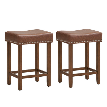 24 Inch Upholstered PU Leather Bar Stools Set of 2, Brown Bar Stools at Gallery Canada