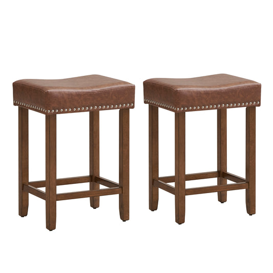 24 Inch PU Leather Bar Stools Set Of 2, Brown Bar Stools Brown at Gallery Canada