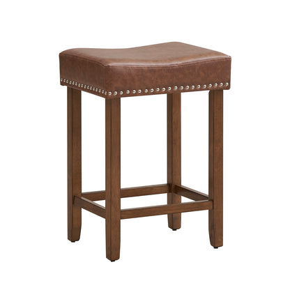24 Inch Upholstered PU Leather Bar Stools Set of 2, Brown Bar Stools at Gallery Canada