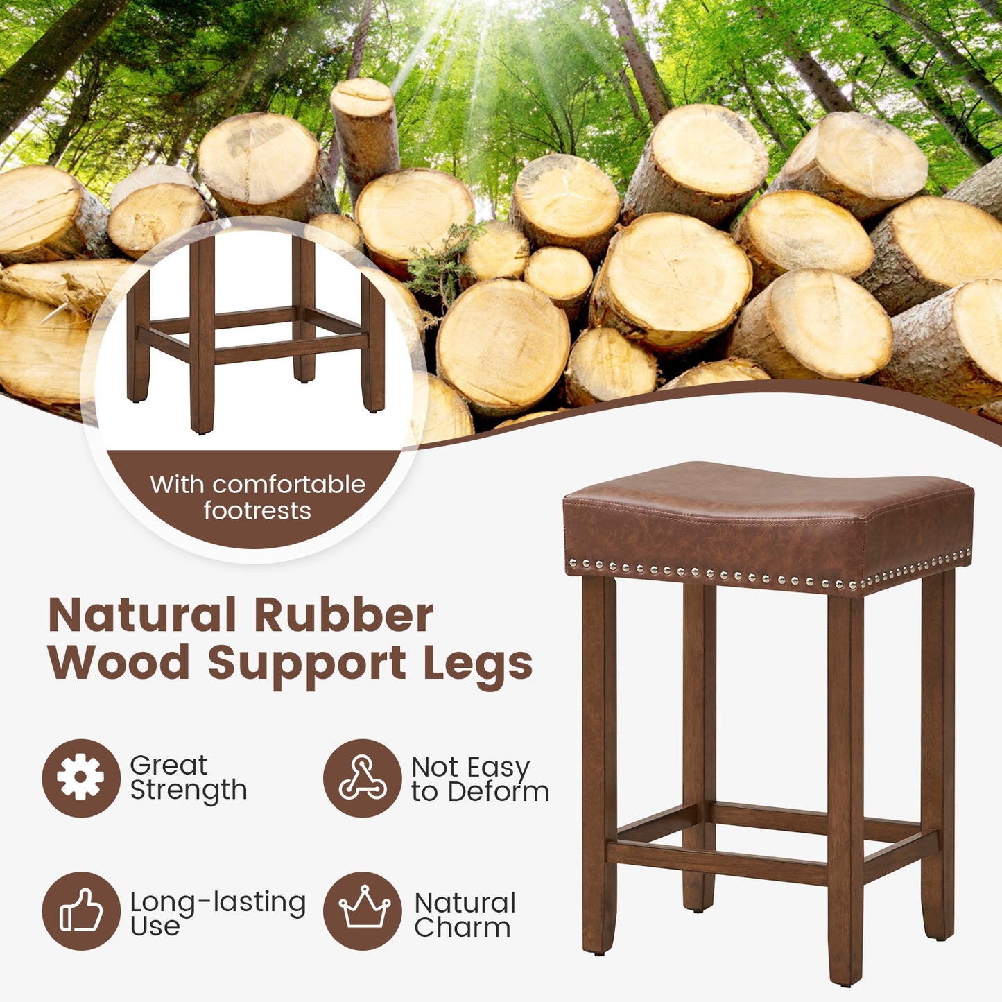 24 Inch Upholstered PU Leather Bar Stools Set of 2, Brown Bar Stools at Gallery Canada