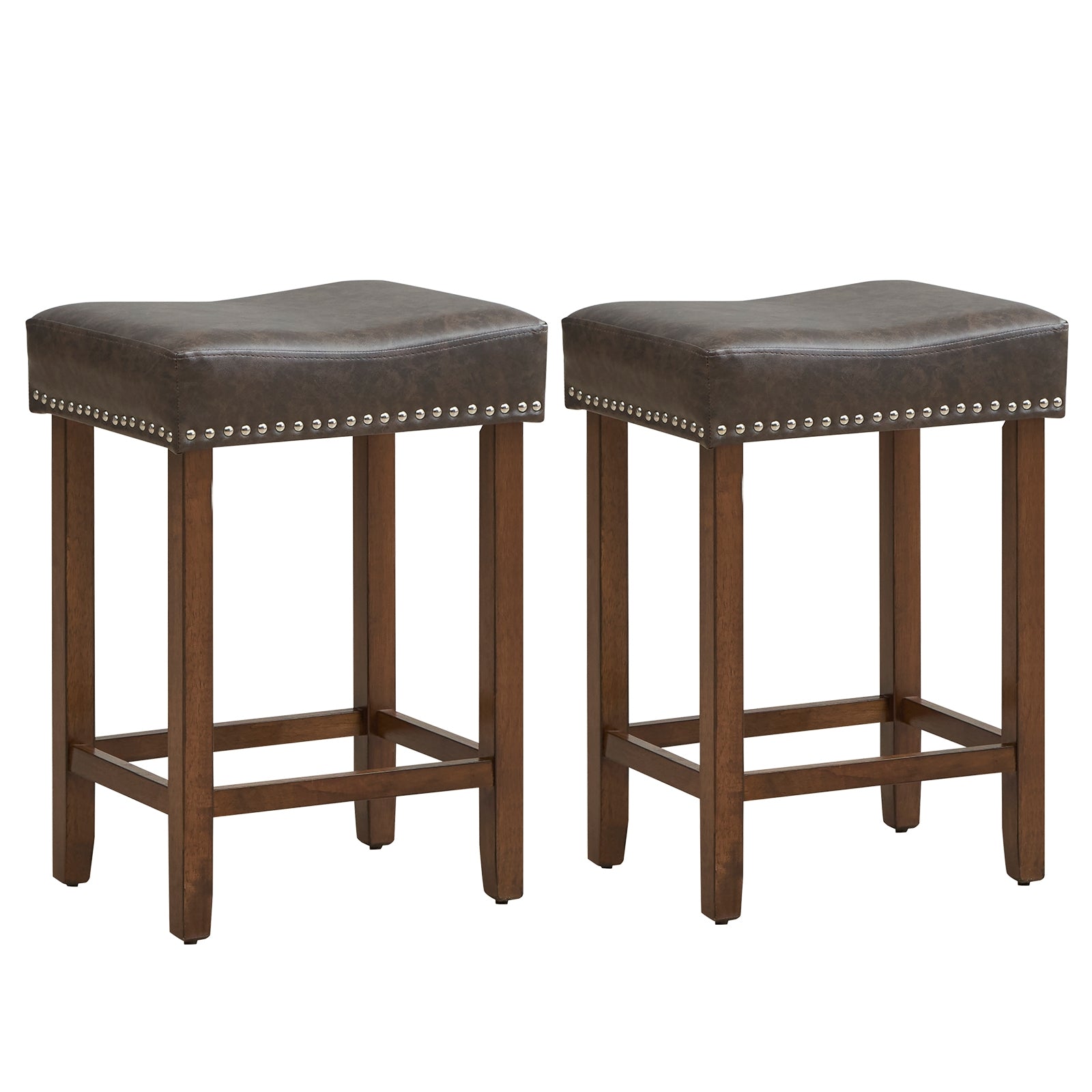 24 Inch Upholstered PU Leather Bar Stools, Set of 2, Gray Bar Stools Gray at Gallery Canada