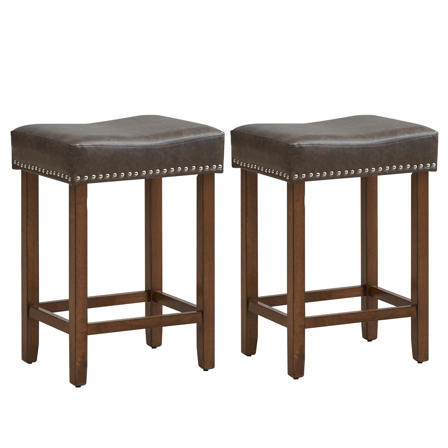 24 Inch Upholstered PU Leather Bar Stools, Set of 2, Gray Bar Stools Gray at Gallery Canada