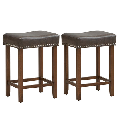 24 Inch Upholstered PU Leather Bar Stools, Set of 2, Gray Bar Stools Gray at Gallery Canada