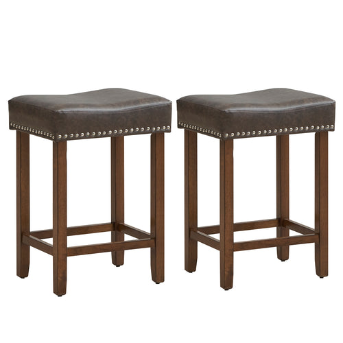 24 Inch Upholstered PU Leather Bar Stools, Set of 2, Gray
