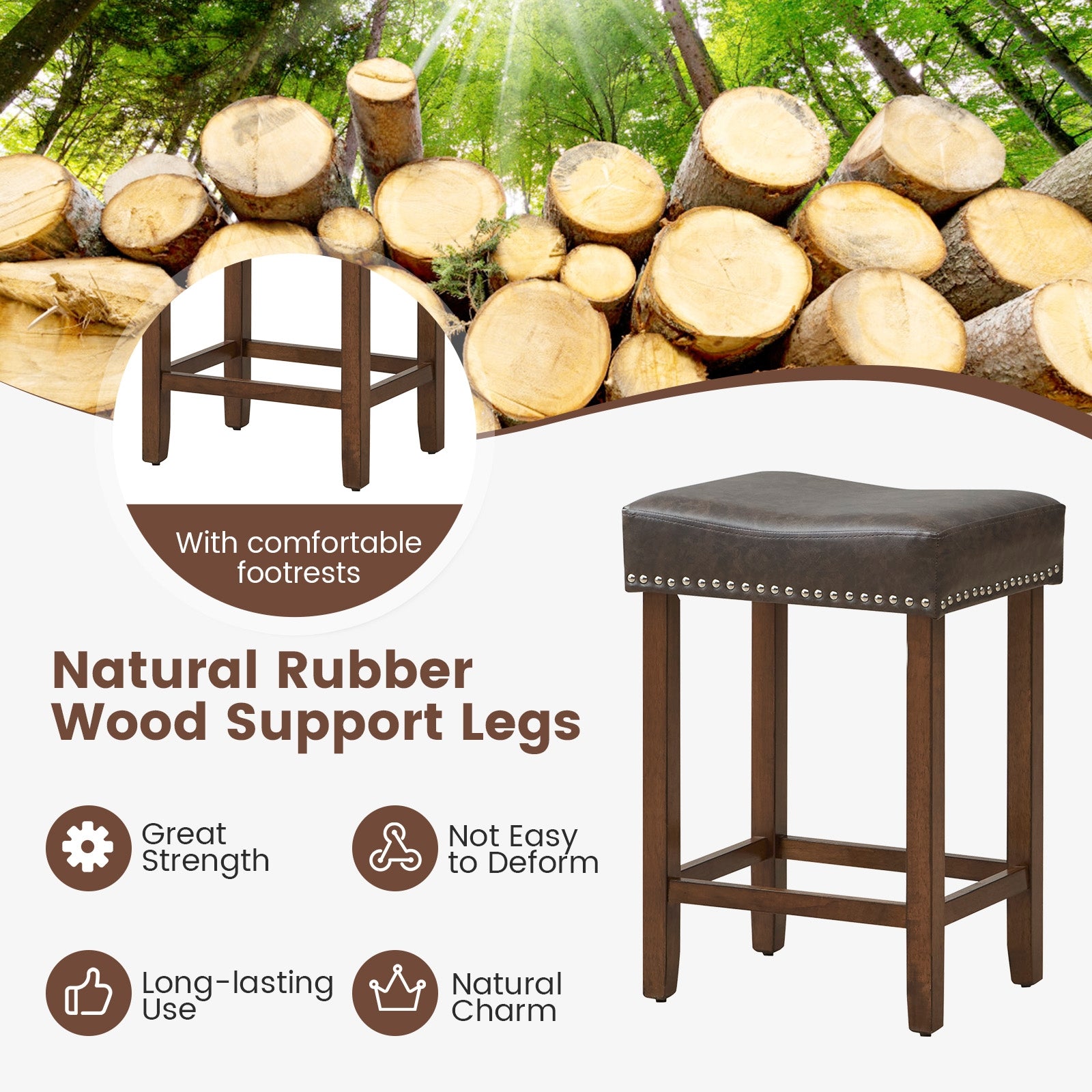 24 Inch Upholstered PU Leather Bar Stools Set of 2, Gray Bar Stools at Gallery Canada