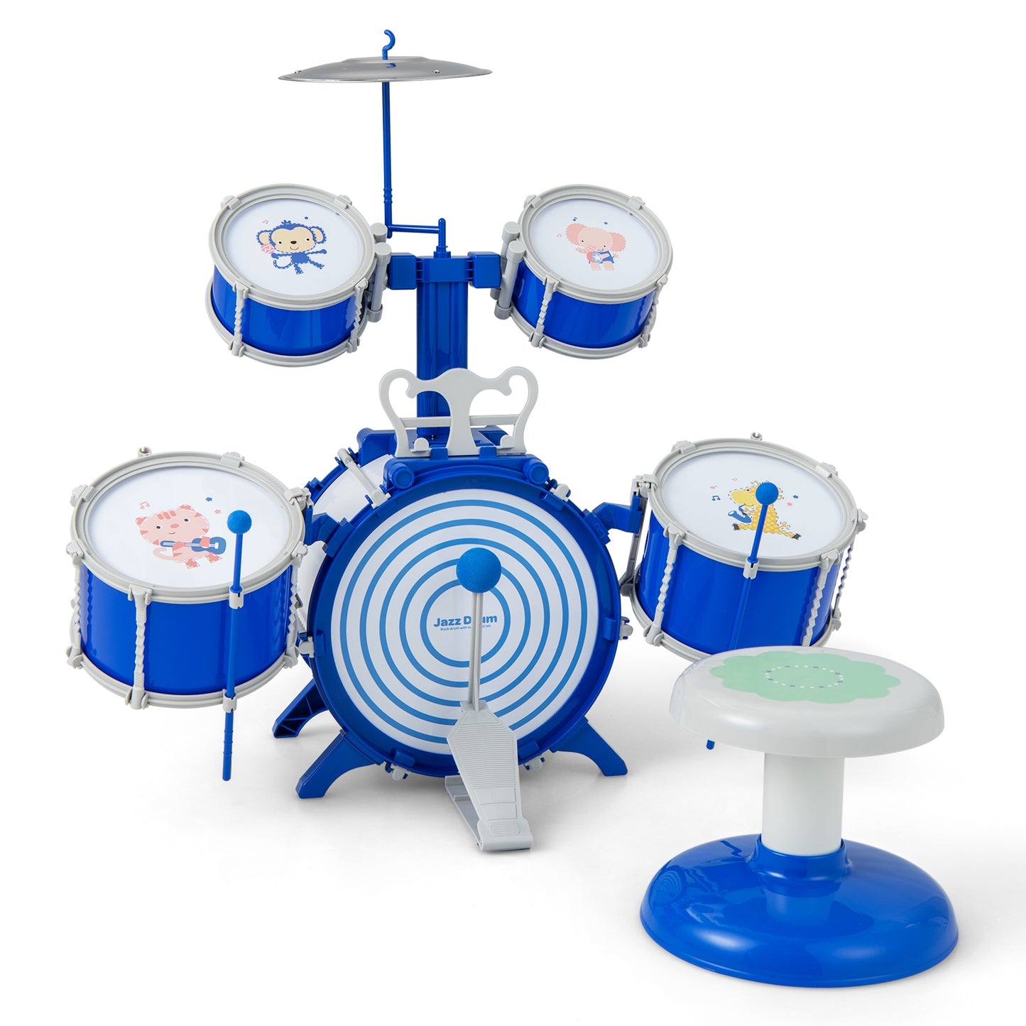 Kids Drum Set Educational Percussion Musical Instrument Toy with Bass Drum, Blue Musical Toys Blue at Gallery Canada