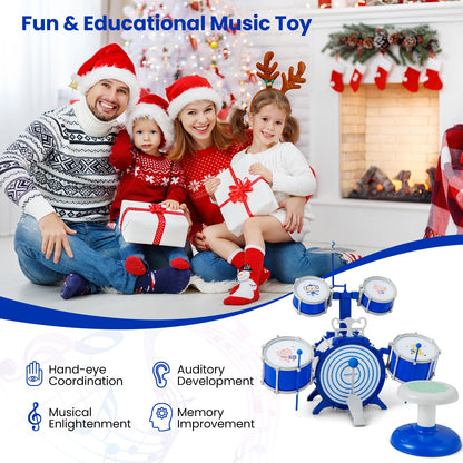 Kids Drum Set Educational Percussion Musical Instrument Toy with Bass Drum, Blue Musical Toys at Gallery Canada