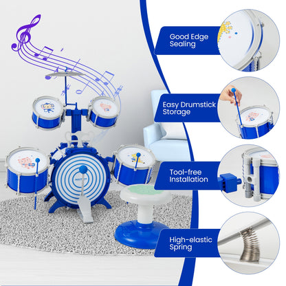 Kids Drum Set Educational Percussion Musical Instrument Toy with Bass Drum, Blue Musical Toys at Gallery Canada