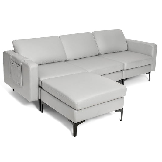 Modular L-shaped Sectional Sofa with Reversible Chaise and 2 USB Ports, Light Gray - Gallery Canada