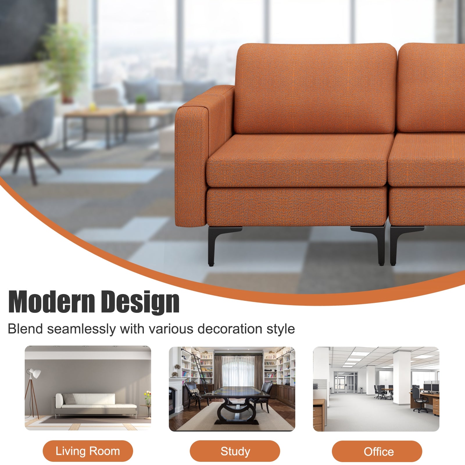 Convertible Leather Sofa Couch with Magazine Pockets 3-Seat with 2 USB Port, Orange Sofas & Loveseats at Gallery Canada