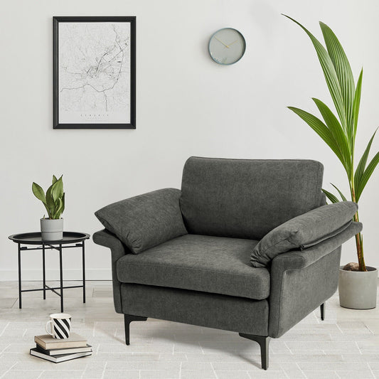 Modern Fabric Accent Armchair with Original Distributed Spring and Armrest Cushions, Gray - Gallery Canada