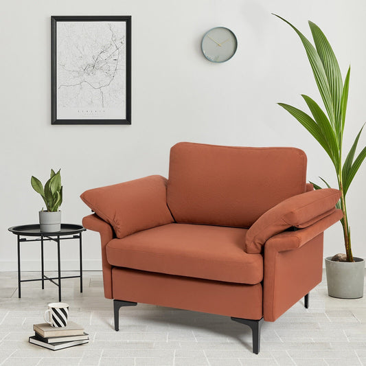 Modern Fabric Accent Armchair with Original Distributed Spring and Armrest Cushions-Rust Red, Rust - Gallery Canada