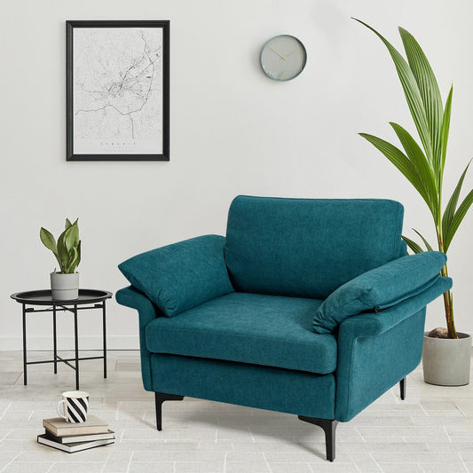 Modern Fabric Accent Armchair with Original Distributed Spring and Armrest Cushions, Peacock Blue - Gallery Canada