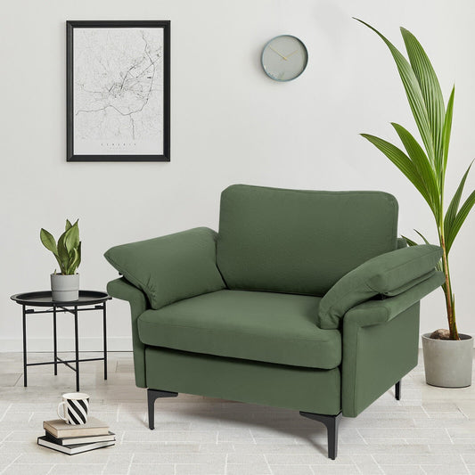 Modern Fabric Accent Armchair with Original Distributed Spring and Armrest Cushions, Army Green - Gallery Canada