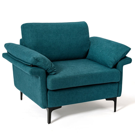 Modern Fabric Accent Armchair with Original Distributed Spring and Armrest Cushions, Peacock Blue - Gallery Canada