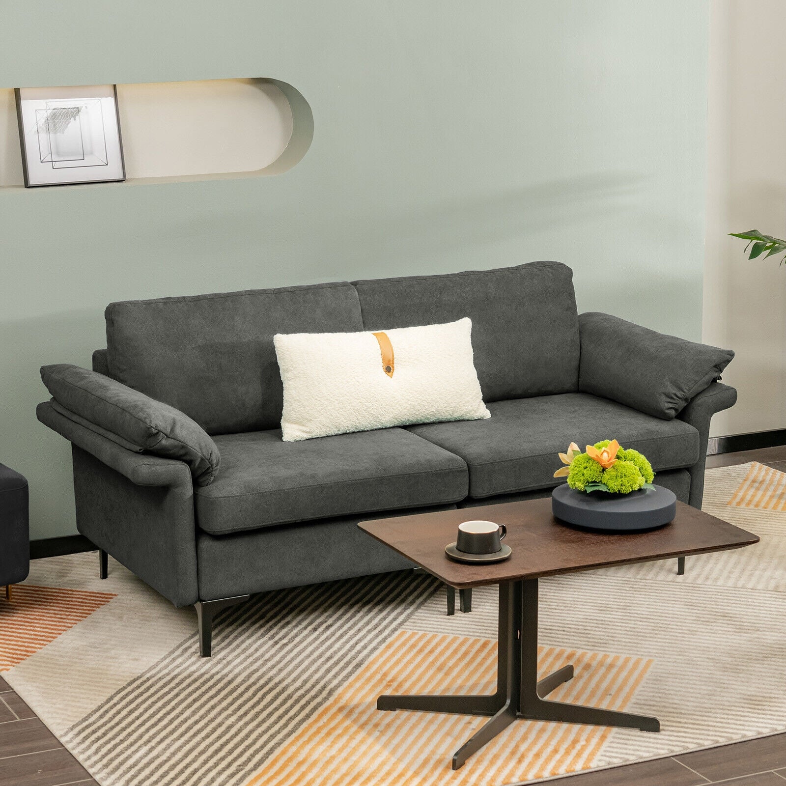 Modern Fabric Loveseat Sofa for with Metal Legs and Armrest Pillows, Gray Sofas & Loveseats at Gallery Canada