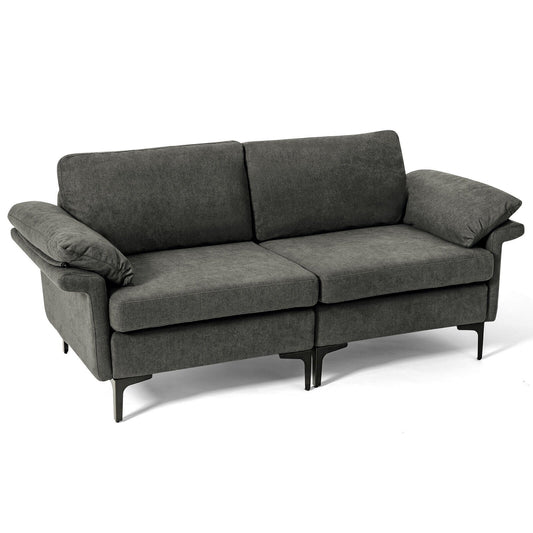Modern Fabric Loveseat Sofa for with Metal Legs and Armrest Pillows, Gray - Gallery Canada