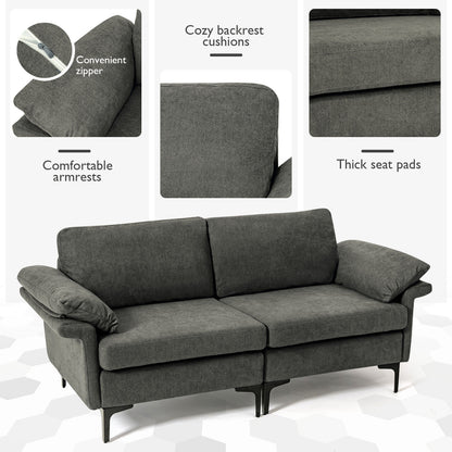 Modern Fabric Loveseat Sofa for with Metal Legs and Armrest Pillows, Gray Sofas & Loveseats at Gallery Canada