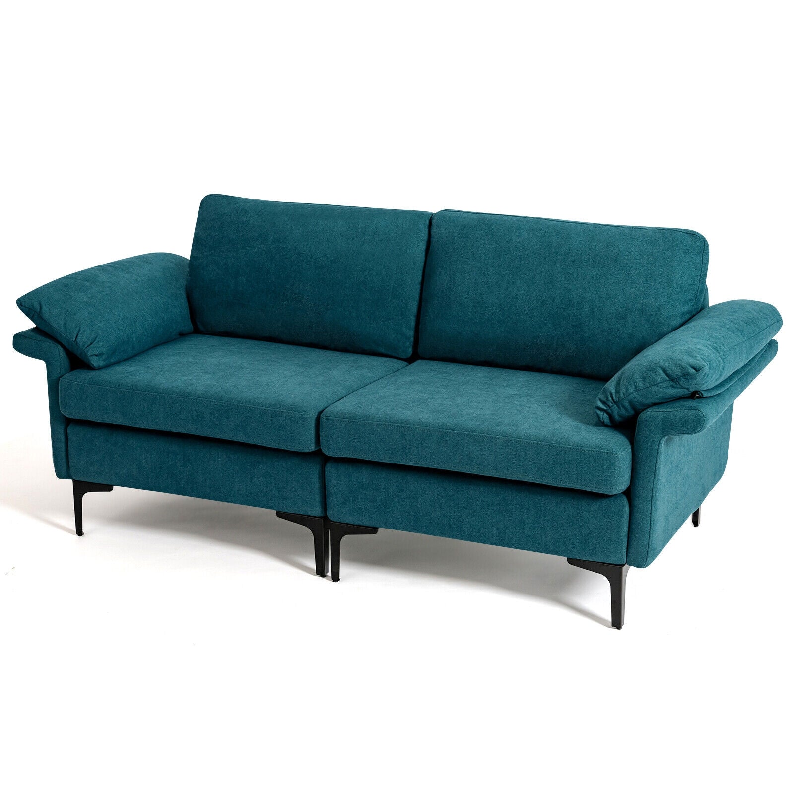 Modern Fabric Loveseat Sofa for with Metal Legs and Armrest Pillows, Peacock Blue Sofas & Loveseats at Gallery Canada