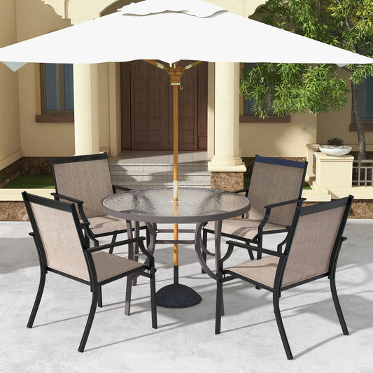4 Piece Patio Dining Chairs Large Outdoor Chairs with Breathable Seat and Metal Frame, Coffee - Gallery Canada