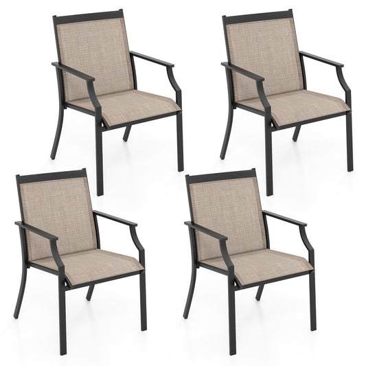 4 Piece Patio Dining Chairs Large Outdoor Chairs with Breathable Seat and Metal Frame, Coffee