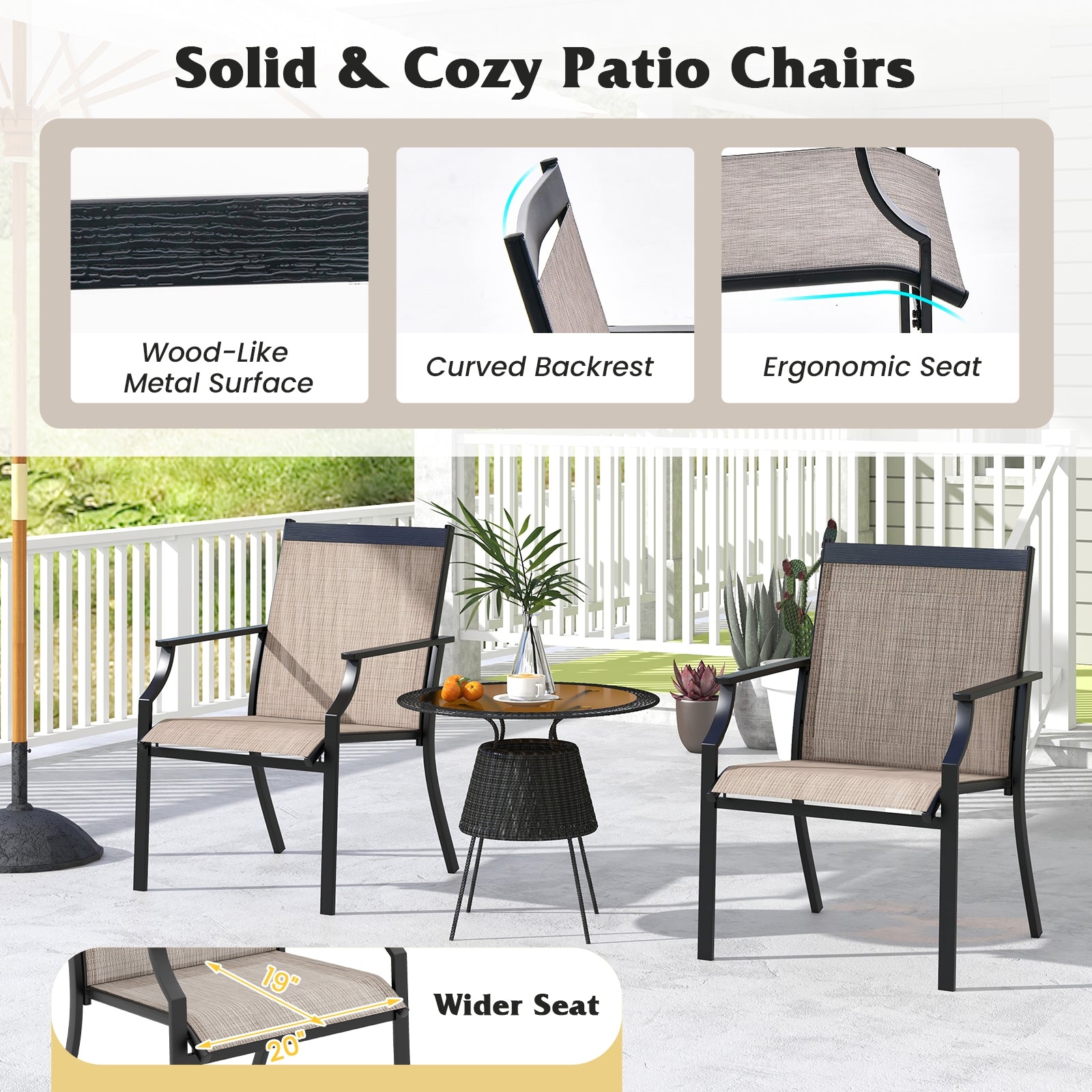 4 Piece Patio Dining Chairs Large Outdoor Chairs with Breathable Seat and Metal Frame, Coffee Patio Dining Chairs at Gallery Canada