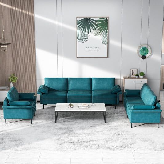 Large 3-Seat Sofa Sectional with Metal Legs for 3-4 people, Turquoise - Gallery Canada