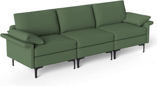Large 3-Seat Sofa Sectional with Metal Legs for 3-4 people, Army Green - Gallery Canada