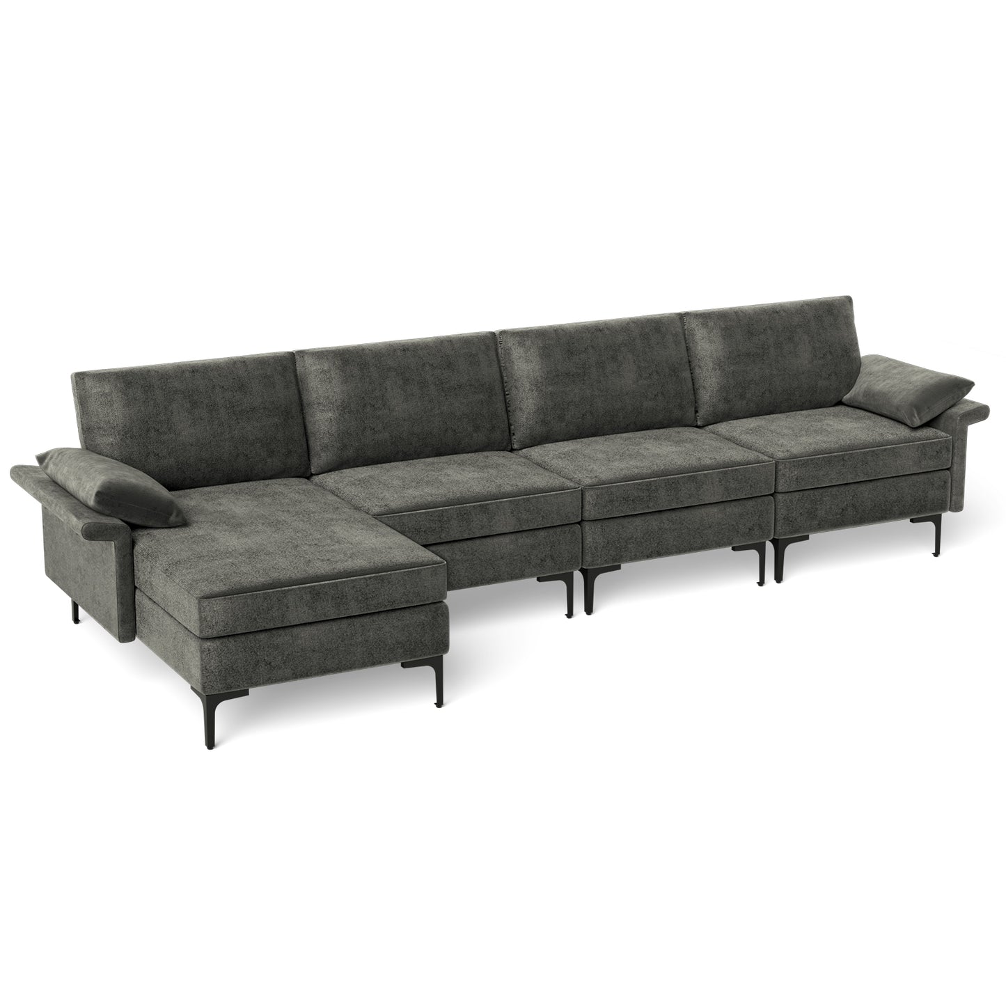 Extra Large L-Shaped Sectional Sofa, Reversible Chaise, 2 USB Ports, Gray Sofas & Loveseats Gray at Gallery Canada