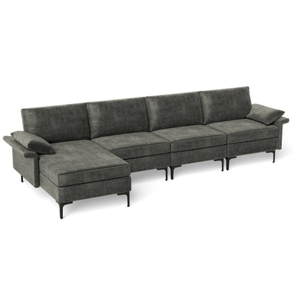 Extra Large L-Shaped Sectional Sofa, Reversible Chaise, 2 USB Ports, Gray Sofas & Loveseats Gray at Gallery Canada