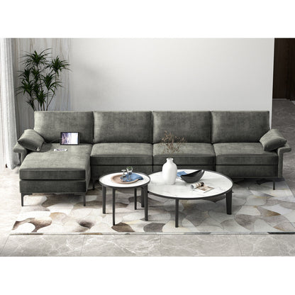 Extra Large L-shaped Sectional Sofa with Reversible Chaise and 2 USB Ports for 4-5 People, Gray Sofas & Loveseats at Gallery Canada