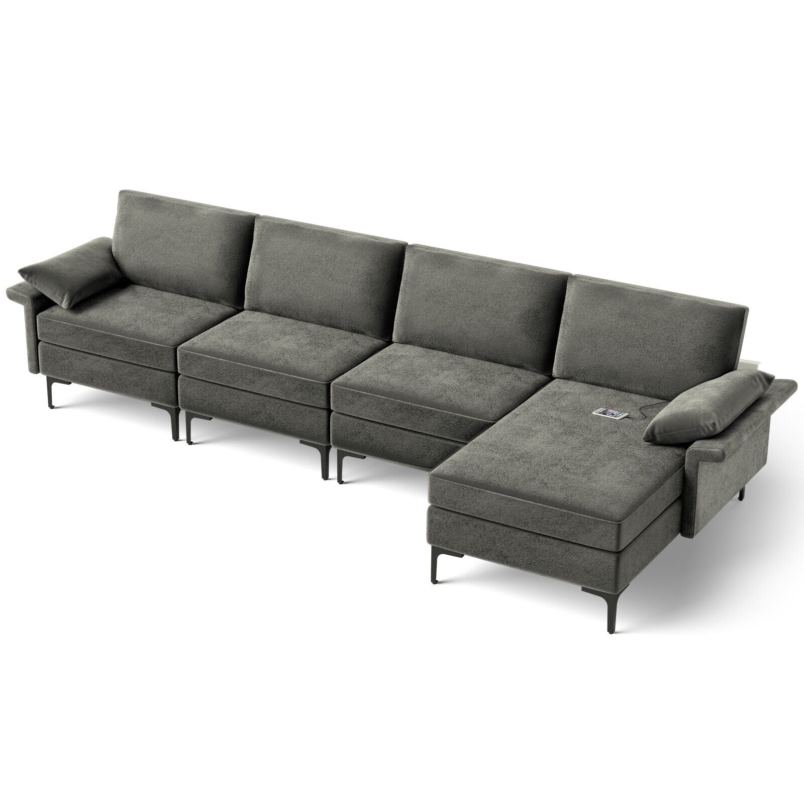 Extra Large L-shaped Sectional Sofa with Reversible Chaise and 2 USB Ports for 4-5 People, Gray Sofas & Loveseats at Gallery Canada