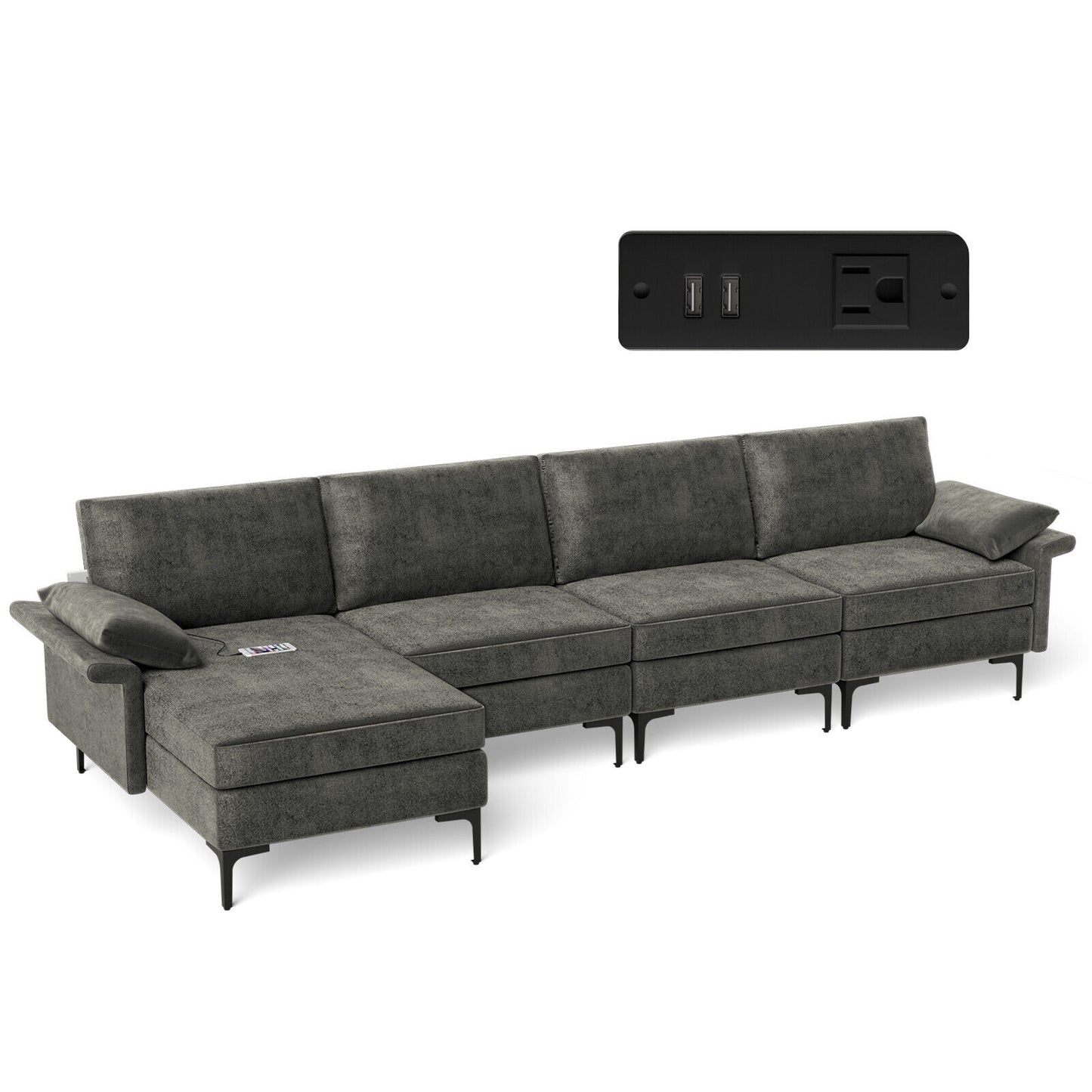 Extra Large L-shaped Sectional Sofa with Reversible Chaise and 2 USB Ports for 4-5 People, Gray Sofas & Loveseats at Gallery Canada