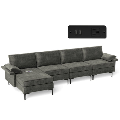Extra Large L-shaped Sectional Sofa with Reversible Chaise and 2 USB Ports for 4-5 People, Gray Sofas & Loveseats at Gallery Canada