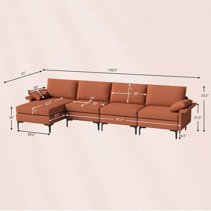 Extra Large L-shaped Sectional Sofa with Reversible Chaise and 2 USB Ports for 4-5 People, Red Sofas & Loveseats at Gallery Canada