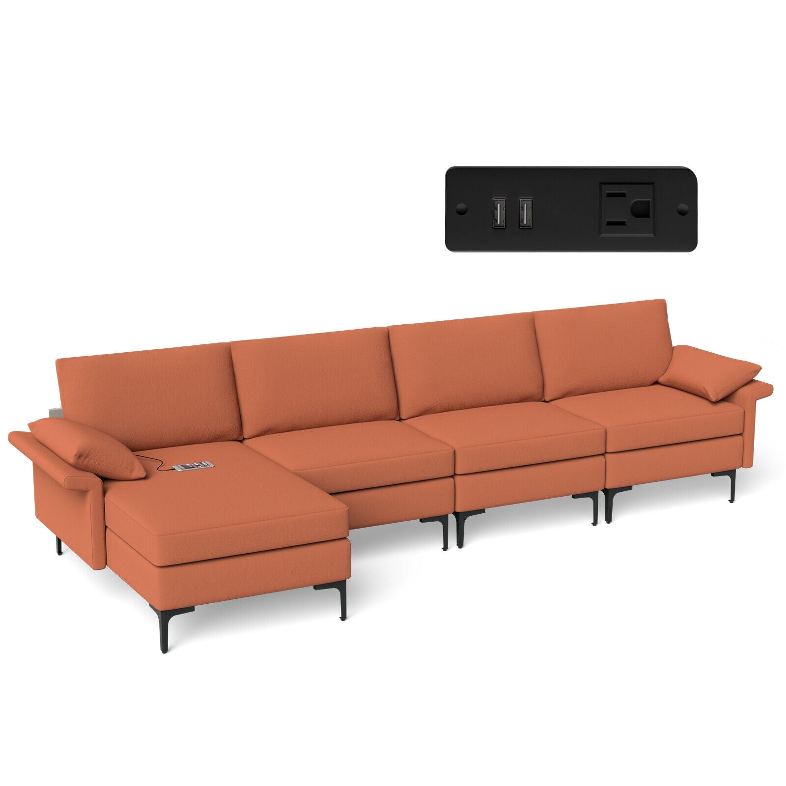 Extra Large L-shaped Sectional Sofa with Reversible Chaise and 2 USB Ports for 4-5 People, Red Sofas & Loveseats at Gallery Canada
