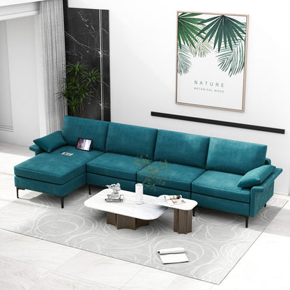 Extra Large L-shaped Sectional Sofa with Reversible Chaise and 2 USB Ports for 4-5 People, Turquoise Sofas & Loveseats at Gallery Canada