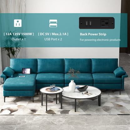 Extra Large L-shaped Sectional Sofa with Reversible Chaise and 2 USB Ports for 4-5 People, Turquoise Sofas & Loveseats at Gallery Canada
