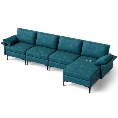 Extra Large L-shaped Sectional Sofa with Reversible Chaise and 2 USB Ports for 4-5 People, Turquoise Sofas & Loveseats at Gallery Canada