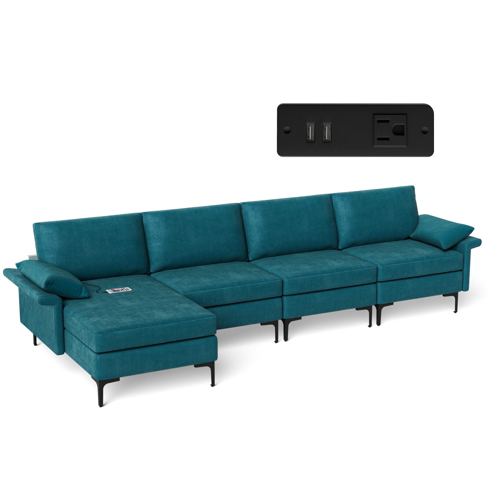 Extra Large L-shaped Sectional Sofa with Reversible Chaise and 2 USB Ports for 4-5 People, Turquoise Sofas & Loveseats at Gallery Canada